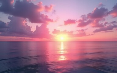 Obraz premium Pink And Purple Sunrise Over Calm Ocean. High quality