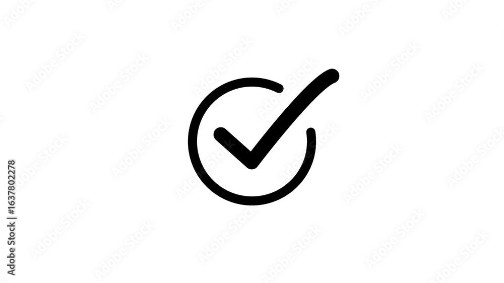 Poster black color check mark icon isolated animation . approved,tick and confirm icon animation .