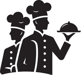 Chef and Waiter Silhouette Vector Icons