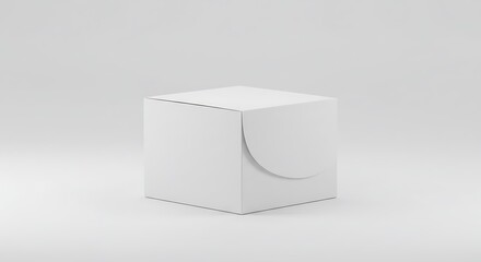 3D minimal packaging box mockup with clean white background and soft shadows