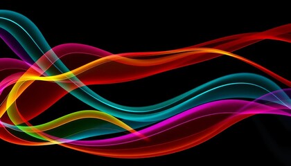 Naklejka premium Abstract colorful wavy lines forming a round shape on black background, visualizer, wavy