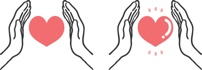 両手とハートのイラスト　ベクター
