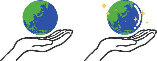 地球を持つ手のイラスト（日本周辺）　ベクター
