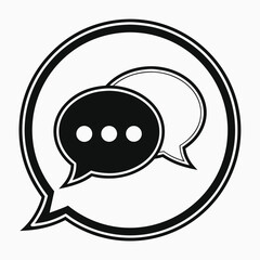 Bold Black and White Speech Bubble Icon:  Communication, Dialogue, and Conversation Concept;  Simple, Modern, and Clean Graphic Design for Websites, Apps, and Presentations.