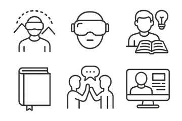 Virtual learning and collaboration icons: vr, education, communication