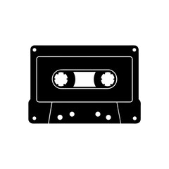 Audio cassette black on transparent background silhouette