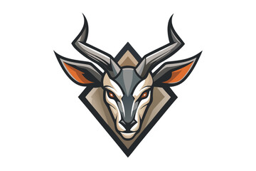 Gazelle head displays powerful horns and focused gaze with a diamond shaped border