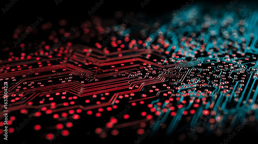 Poster close-up view of intricate circuit board pathways.