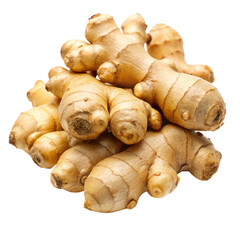 Fresh Ginger Rhizomes Pile on Transparent Background, Raw Culinary Ingredient Closeup