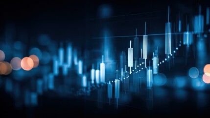 Abstract Financial Candlestick Chart: Business Growth and Market Analysis Visual Representation in Blue Tone