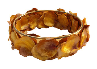 Fototapeta premium Top View of Rose Petal Ring Arranged in Golden Color on Transparent Background