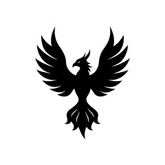 Phoenix bird in black on transparent background silhouette