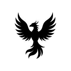 Phoenix bird soaring up on transparent background silhouette