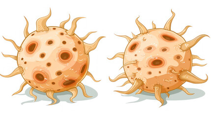 Cartoon Style Illustration of a Microbial Organism with Spikes and Rounded Body in Soft Colors Ideal for Educational and Scientific Uses