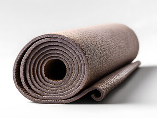 Foldable yoga mat in muted earth tone rolled half