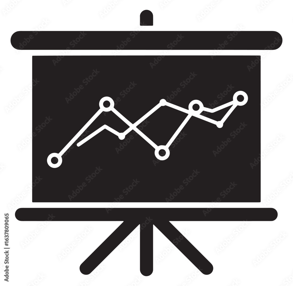 Aufkleber black and white icon of a presentation screen with a line graph representing data
