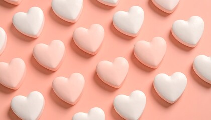Obraz premium Heartshaped candy arranged on pink background.