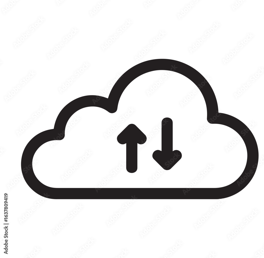 Poster cloud computing icon with upward and downward arrows representing data transfer