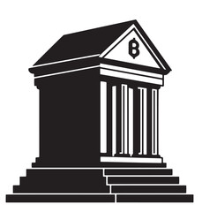 Cryptocurrency bank depicted in classic architecture simple black and white silhouette