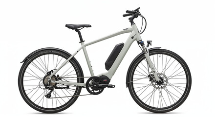 Fototapeta premium Sleek modern electric bike on white background, minimalist and urban design. 