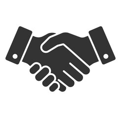 Simple black and white illustration representing a handshake symbolizing agreement and business partnership