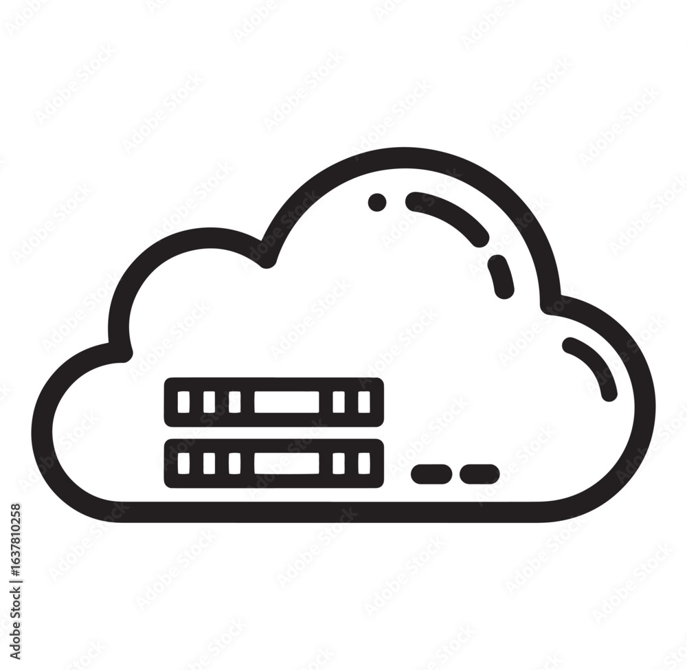 Poster simple icon representing cloud storage with server racks for data transfer and modern technology