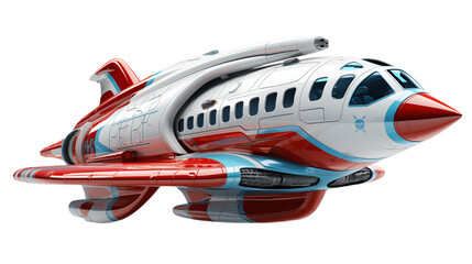 Red, white, and blue futuristic spacecraft renders, showing creative design ideal for posters.
