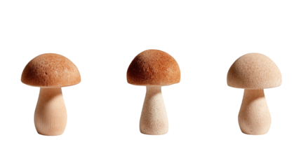 A rustic still life scene capturing the simple beauty of three fresh earthy mushrooms artfully placed upon a traditional checkered plaid cloth highlighting natural textures.