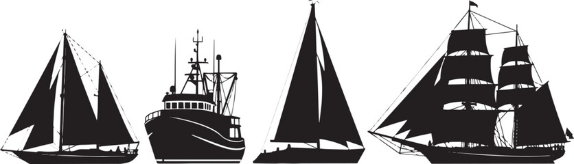 Ships Silhouette Set Vector