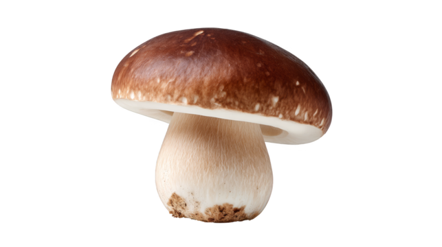 Detailed macro photograph of a solitary wild mushroom with a distinctive cap and stem set against the vibrant intersecting lines of a traditional tartan plaid textile background.