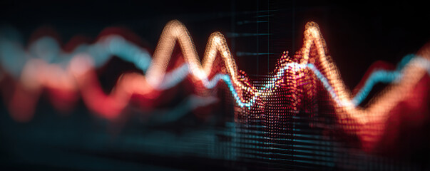 Colorful line graph depicting data trends with bright blue and orange hues in a digital format at night