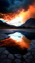 Volcanic Crater Reflecting Sky in Desert Canyon