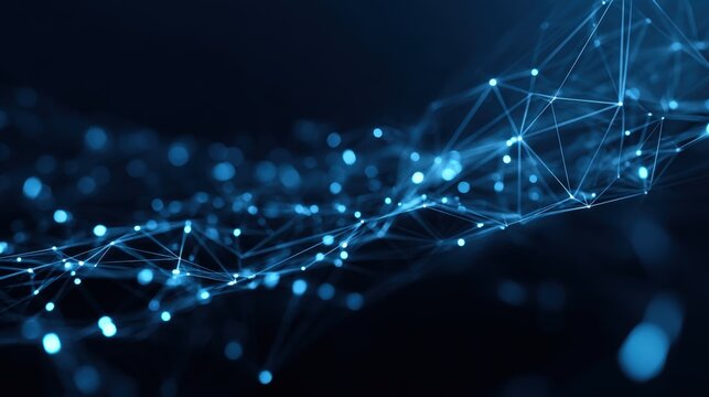 Abstract Network Connection Structure: A Modern Technological Visualization with Blue Glowing Nodes and Lines on Dark Background