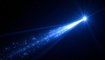 Radiant blue light beam cutting through a dark, starry space background