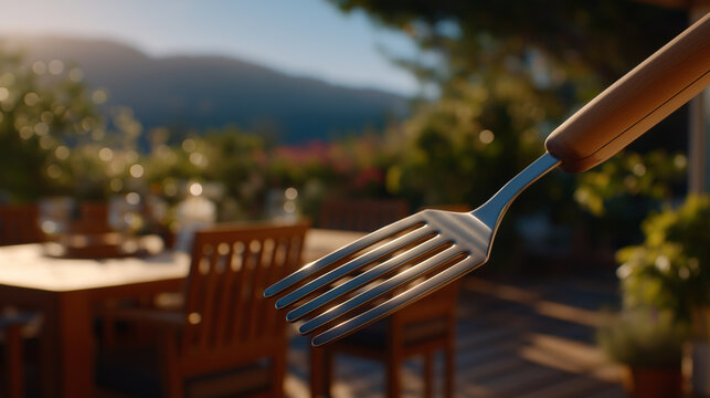 Couple Having Fun at Summer BBQ with Tongs and Patio Furniture