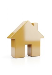 Golden home symbol representing real estate, property ownership, and housing market