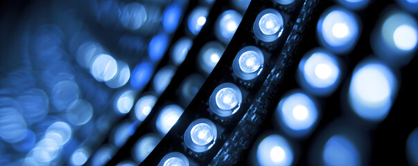 Stunning array of blue LED lights creating a mesmerizing display in an urban setting at night