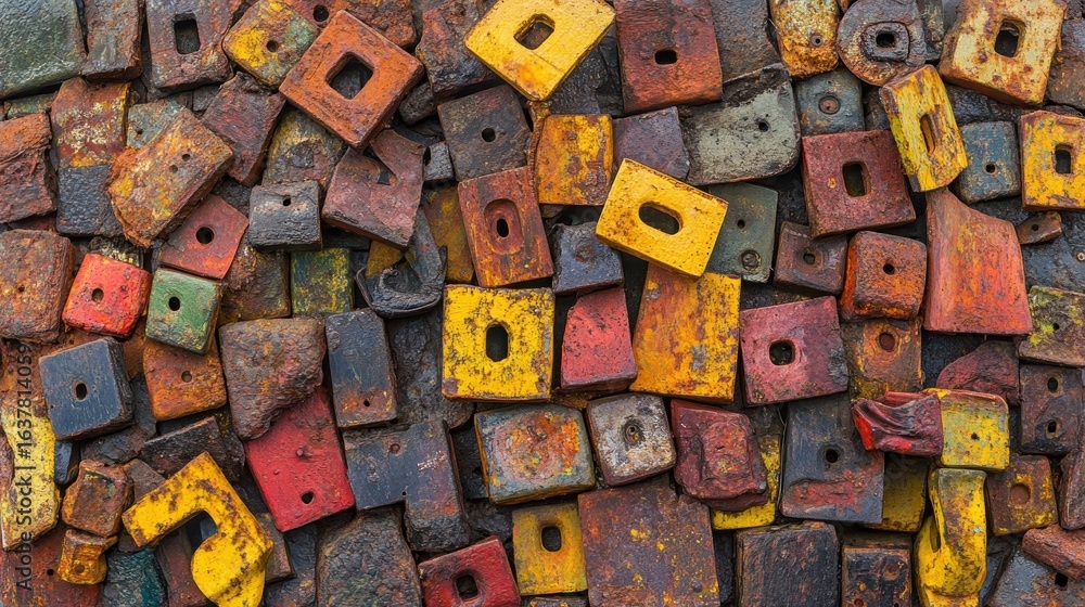 Poster a colorful display of aged and weathered metal scraps create a textured background showcasing