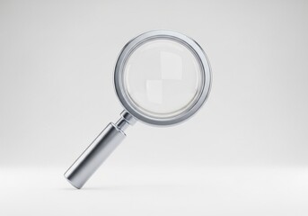 Silver magnifying glass on white backdrop, perfect for research and discovery