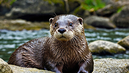 Obraz premium Potriat of a otters