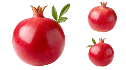 A beautiful studio photograph capturing the exquisite detail of a singular ripe red pome with a cluster of fresh green leaves still attached to its stem creating a natural and wholesome aesthetic.