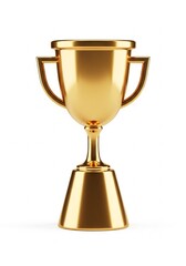 Golden trophy award symbolizing success, achievement, and victory on white background