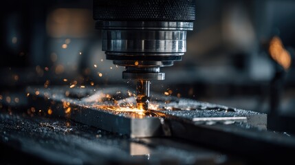 Beautiful photo of machine is in the process of cutting metal. Concept of precision and focus, as the machine is working to create a specific shape or design\.