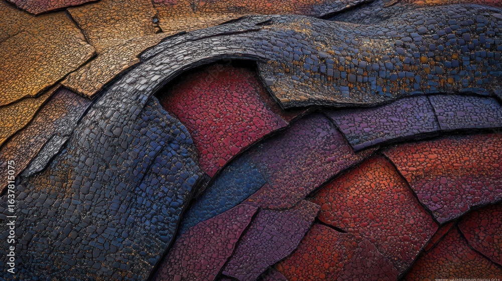 Poster abstract close up of colorful and textured shingles creating an organic pattern