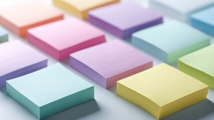 Pastel Colored Sticky Notes Arranged in Rows, Creative Office Supplies, Business and Organizational Tools, Studio Shot