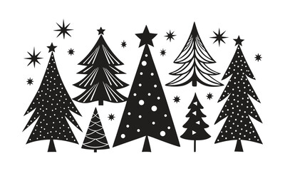 Obraz premium Black and White Stylized Christmas Trees and Stars Festive Design holiday winter