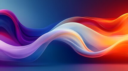 Obraz premium An abstract digital art piece with flowing, ribbon-like waves of color. The image has a smooth gradient, transitioning from cool blue and purple on the left to warm orange and red on the right