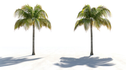 Two Tropical Palm Trees With Shadows on White Background Ideal for Summer Vacation or Relaxation Themes in Stock Photos