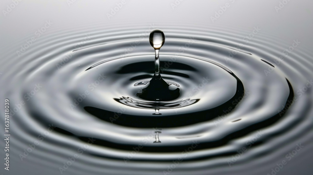 Aufkleber water droplet creating ripples in calm surface reflecting light and shadows in a minimalistic and se