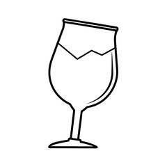 broken wine glass outline vector on white background 